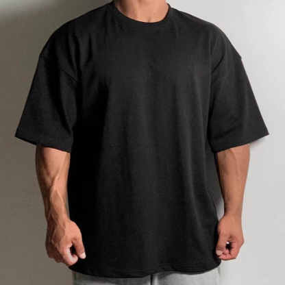 Men's Summer Sports Fitness Leisure Large Size Heavyweight Drop Shoulder Short Sleeves