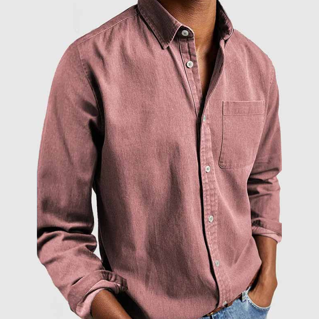 Men's Pocket Casual Tops Washed Cotton Button Men's Long Sleeve Shirt