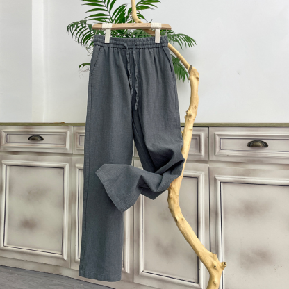 Men's Casual Pants Loose Wide-Leg Thin Linen Trousers