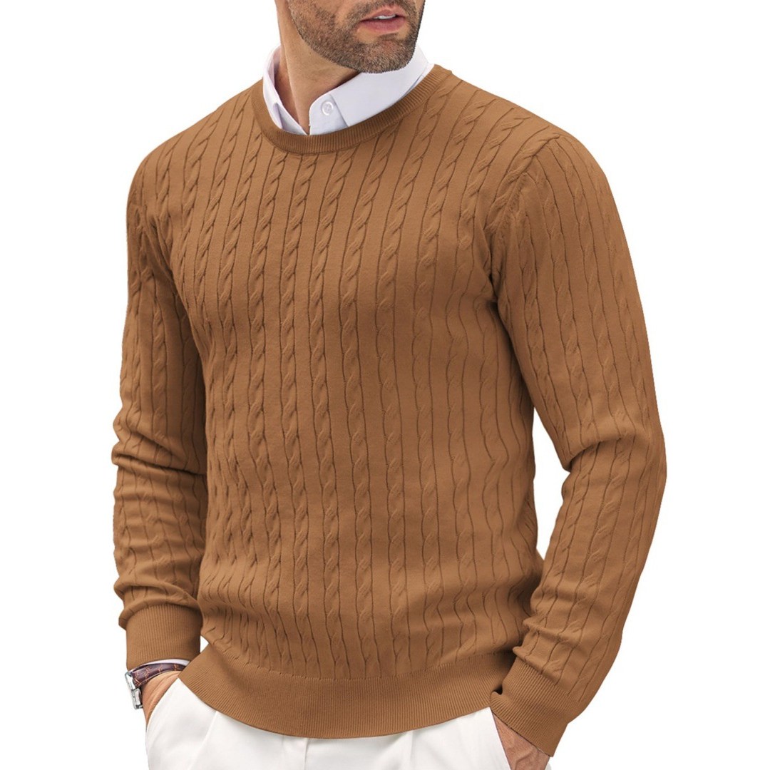 Twisted Solid Color Autumn And Winter New Men's Round Neck Pullover Kn