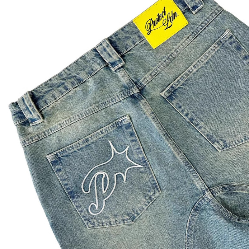 Retro Casual American Street Embroidery Loose Washed Denim Shorts