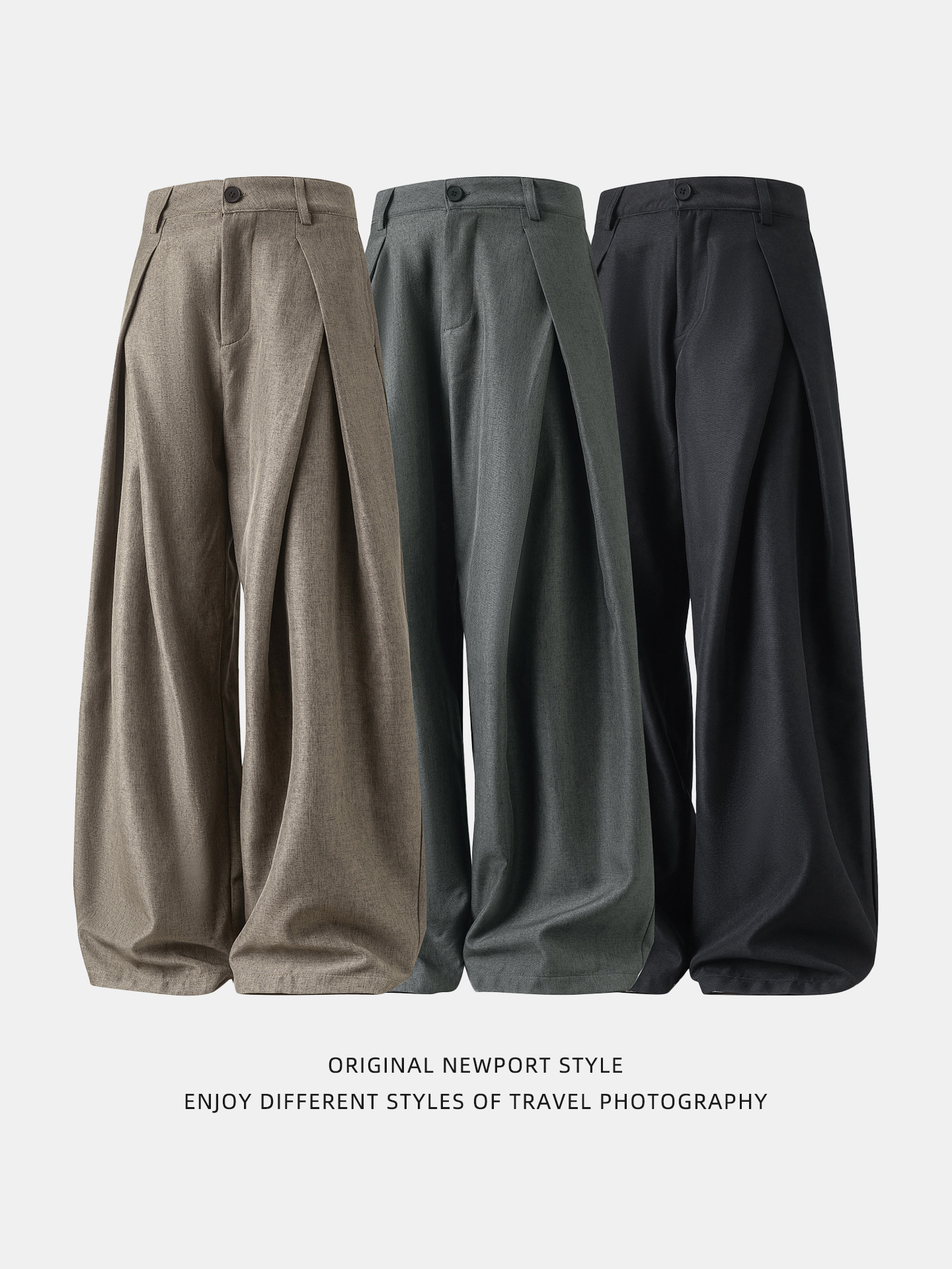 Pleated Design Textured Casual Pants Men's Autumn Style Drape Loose Straight Trousers