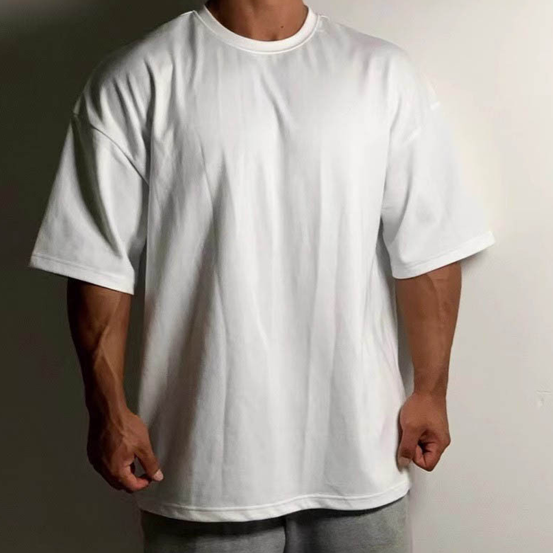 Men's Summer Sports Fitness Leisure Large Size Heavyweight Drop Shoulder Short Sleeves