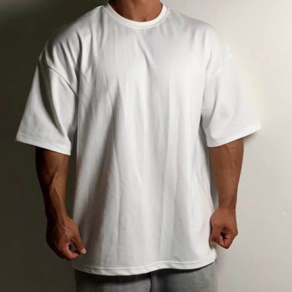 Men's Summer Sports Fitness Leisure Large Size Heavyweight Drop Shoulder Short Sleeves