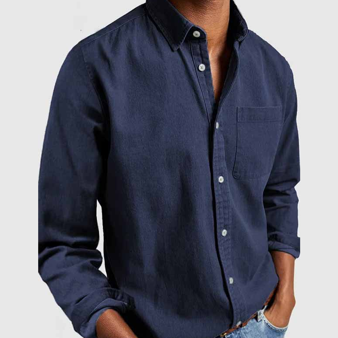 Men's Pocket Casual Tops Washed Cotton Button Men's Long Sleeve Shirt