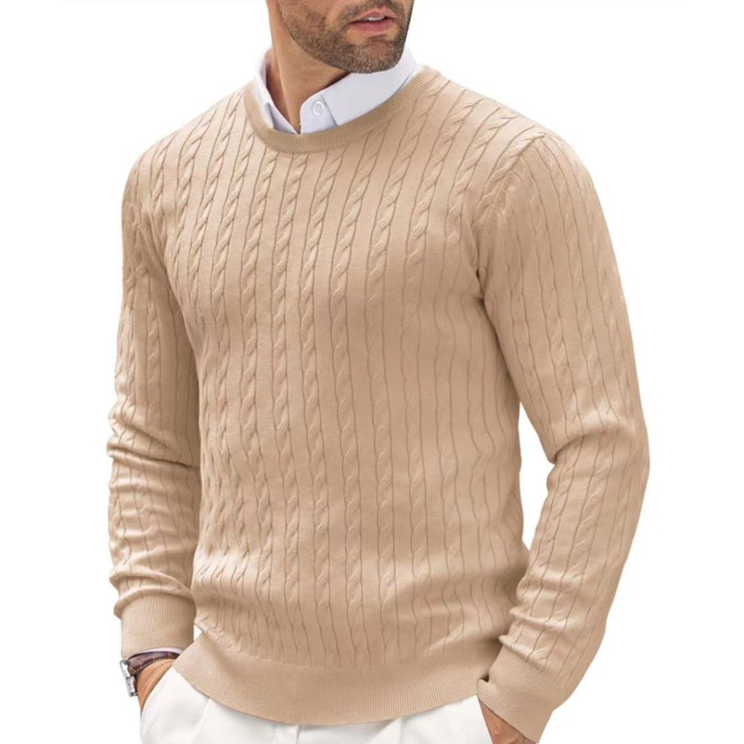 Twisted Solid Color Autumn And Winter New Men's Round Neck Pullover Kn