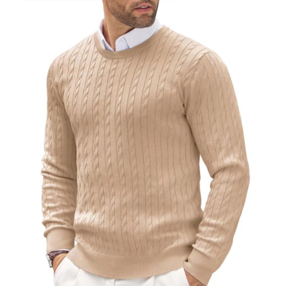 Twisted Solid Color Autumn And Winter New Men's Round Neck Pullover Knitted Slim Long Sleeve Sweater
