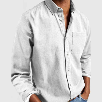 Men's Pocket Casual Tops Washed Cotton Button Men's Long Sleeve Shirt