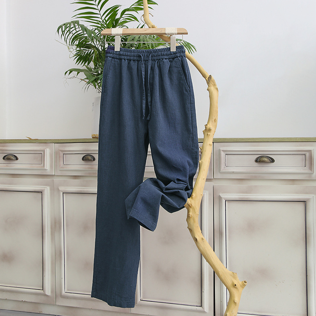 Men's Casual Pants Loose Wide-Leg Thin Linen Trousers
