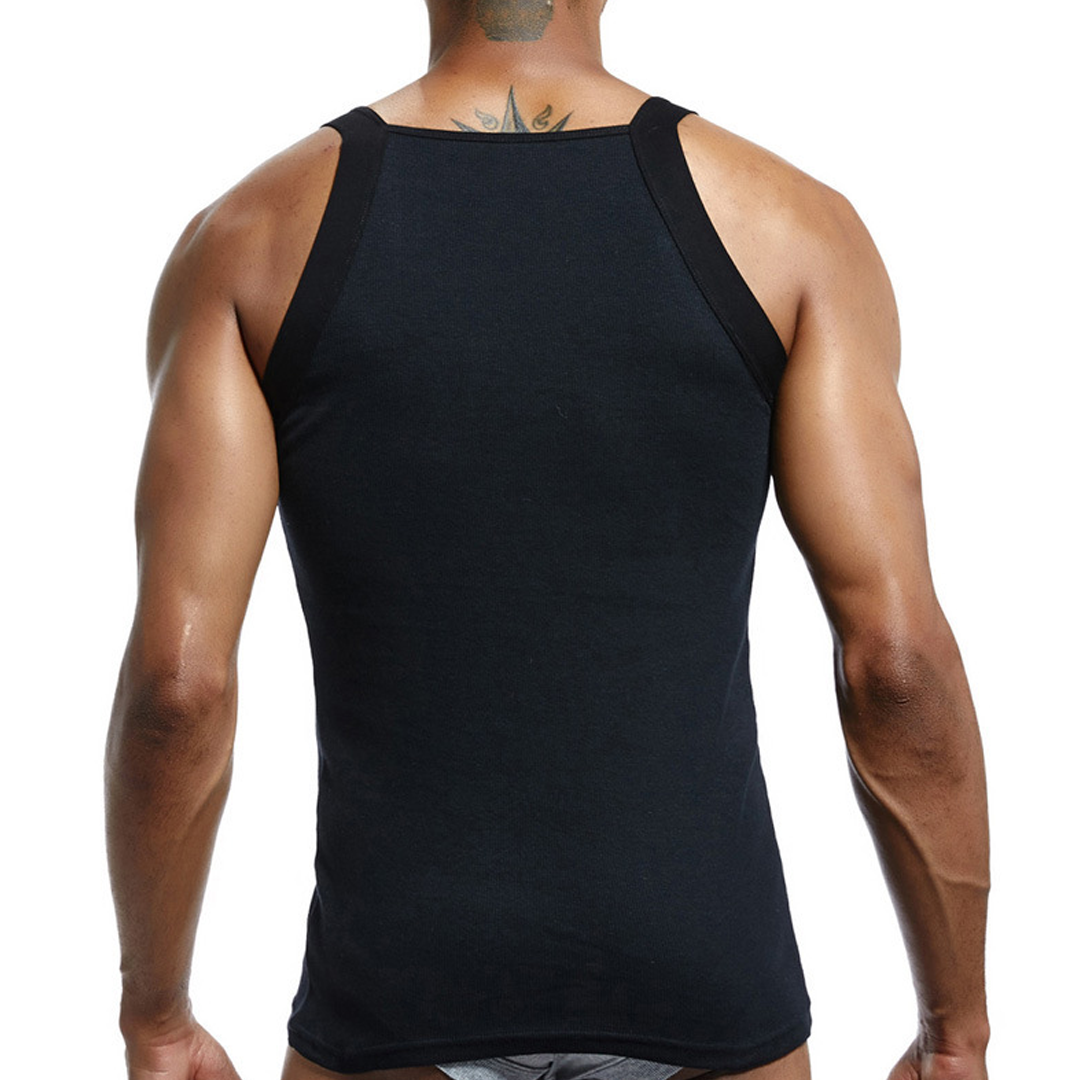 Men's Solid Color Ribbed Cotton High Elastic Close-Fitting Sweat-Absorbent Bottoming Single Vest