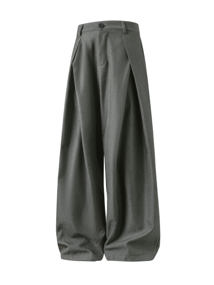 Pleated Design Textured Casual Pants Men's Autumn Style Drape Loose Straight Trousers