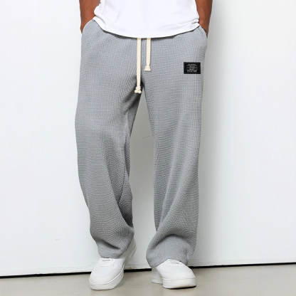 Men’s Waffle Knit Relaxed Fit Straight-Leg Sweatpants, Soft Draping Lounge Joggers, Lightweight Casual Spring-Fall Trousers