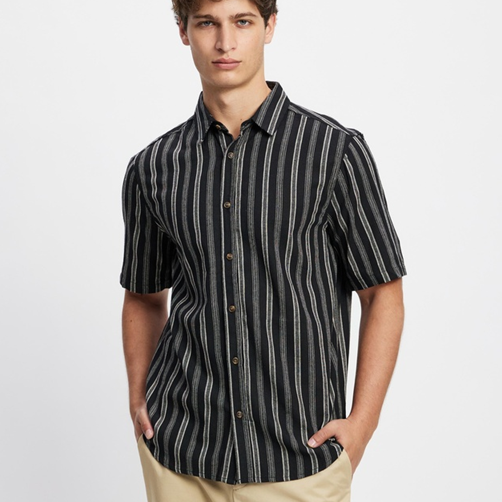 Men's Casual Versatile Textured Linen Blend Striped Shirt