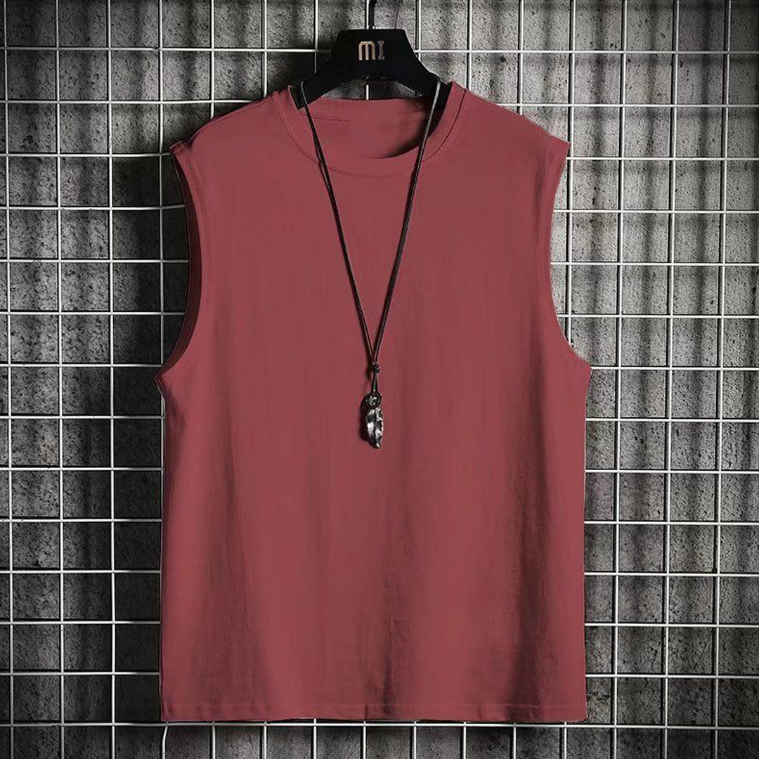 Round Neck Waistcoat Men's Solid Color Vest Summer Sleeveless T-Shirt Thin Fitness Top