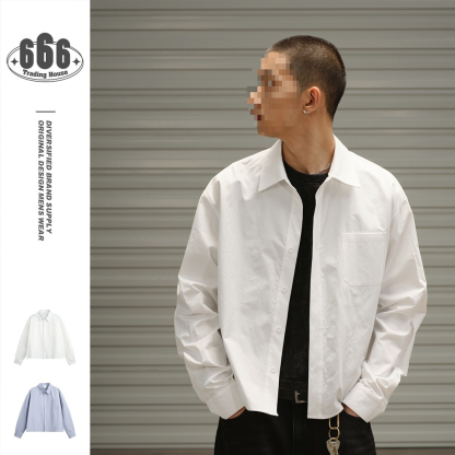 Niche Basic American Retro Pocket Work Shirt Men's Loose Long-Sleeved Short Jacket