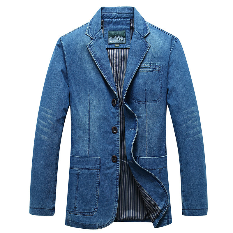  Mens Casual Blazer Denim Jeans Jacket Long Sleeve Slim Fit Suit Coat