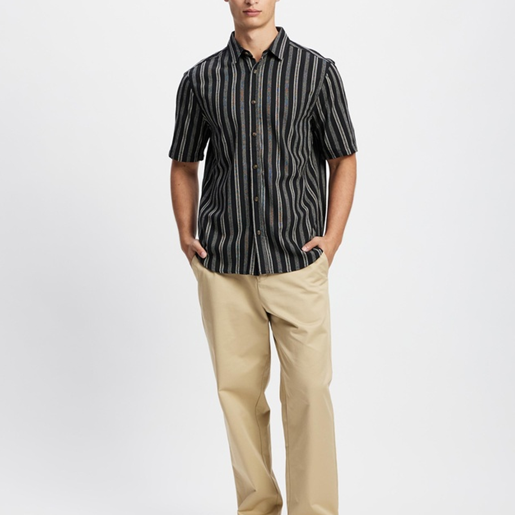 Men's Casual Versatile Textured Linen Blend Striped Shirt