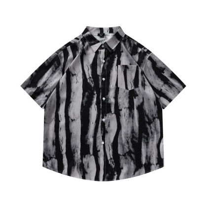 Summer Loose Versatile Tie-Dye Full Print Pattern Beach Resort Style Short-Sleeved Shirt