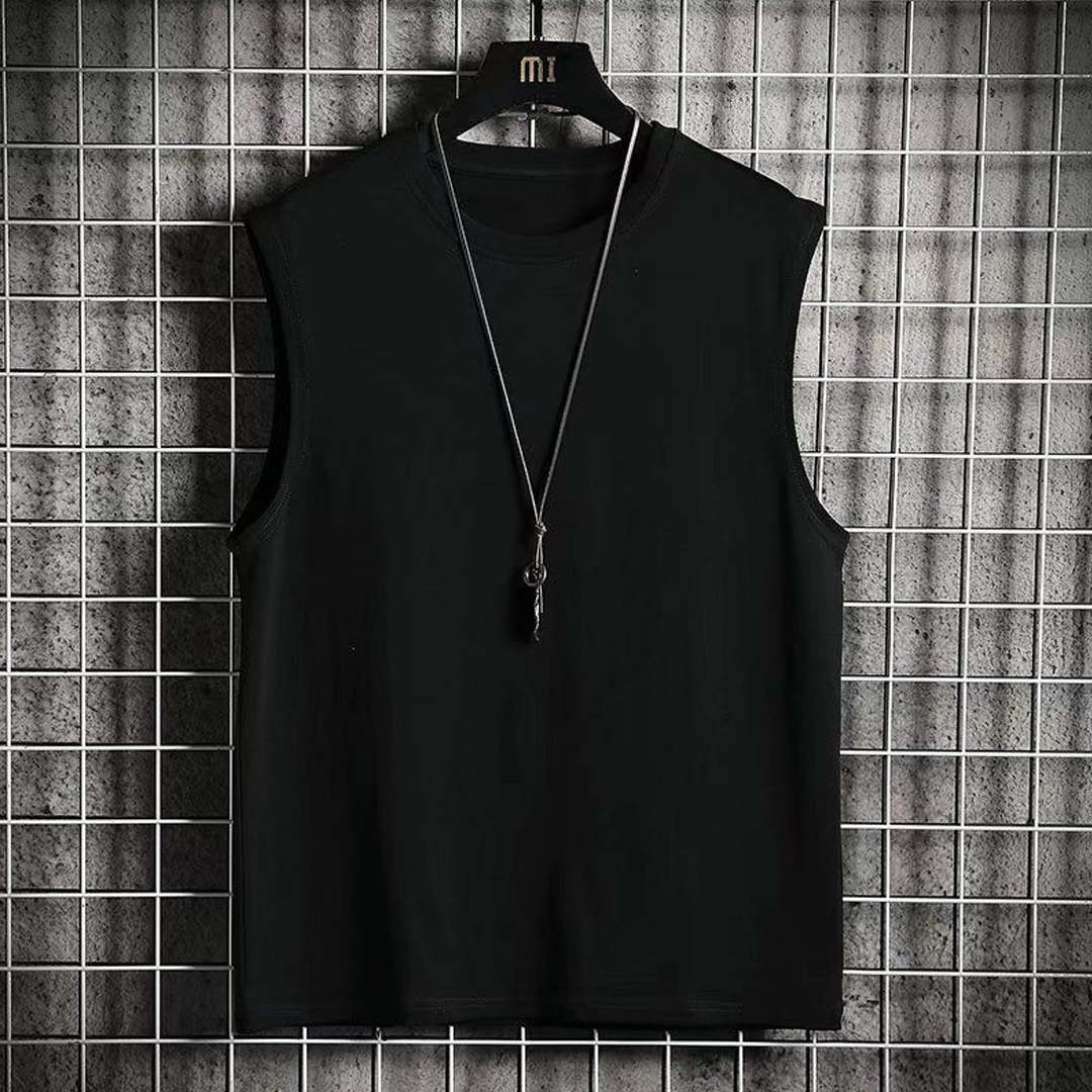 Round Neck Waistcoat Men's Solid Color Vest Summer Sleeveless T-Shirt Thin Fitness Top