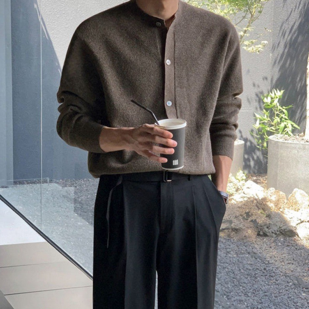 Men's Autumn And Winter Solid Color Round Neck Sweater Coat Knitted Cardigan