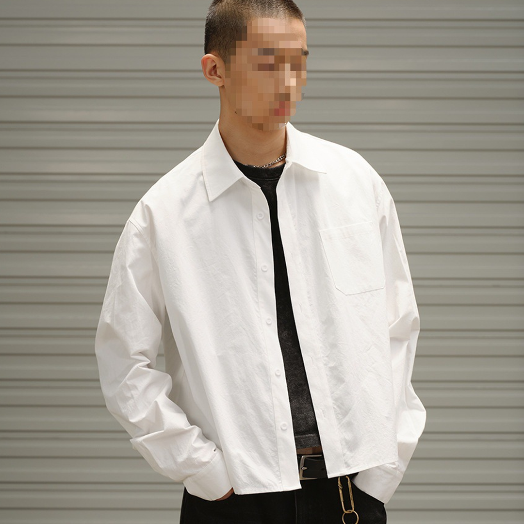 Niche Basic American Retro Pocket Work Shirt Men's Loose Long-Sleeved Short Jacket