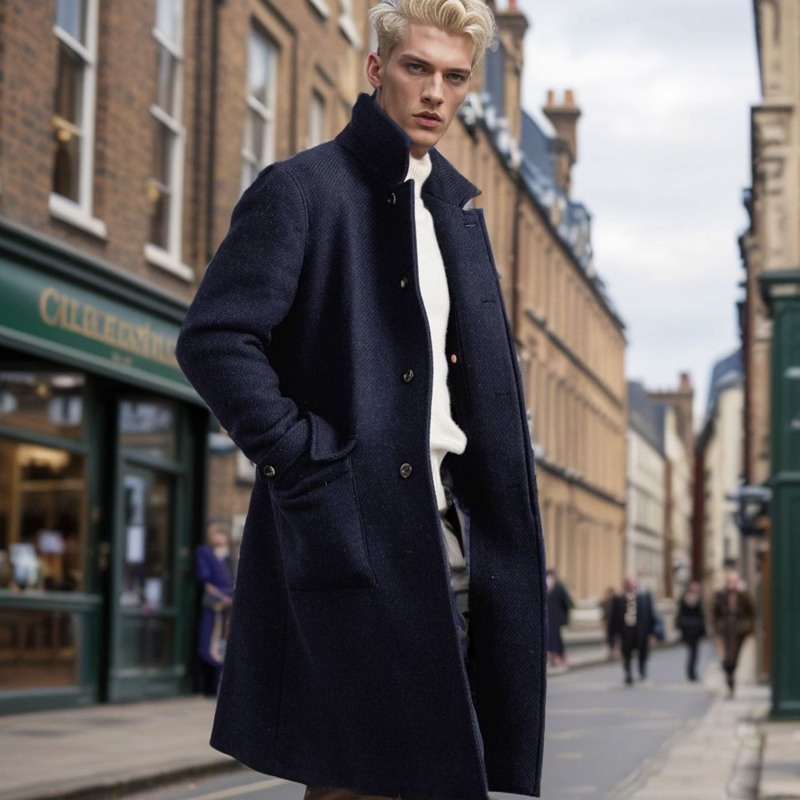 Fall Winter Thick Warm Woolen Coats Men Vintage Lapel Buttoned Belt Tieup Overcoats For Mens 