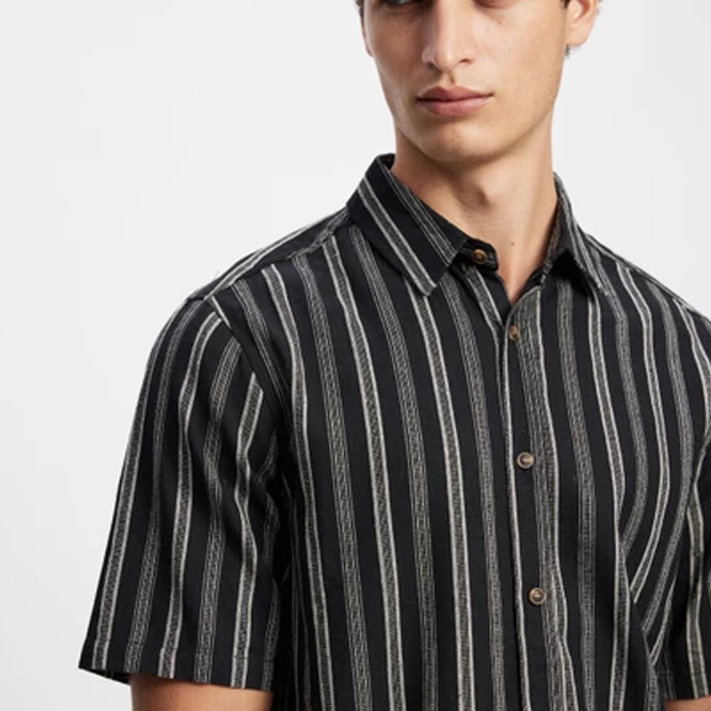 Men's Casual Versatile Textured Linen Blend Striped Shirt