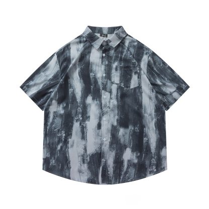 Summer Loose Versatile Tie-Dye Full Print Pattern Beach Resort Style Short-Sleeved Shirt