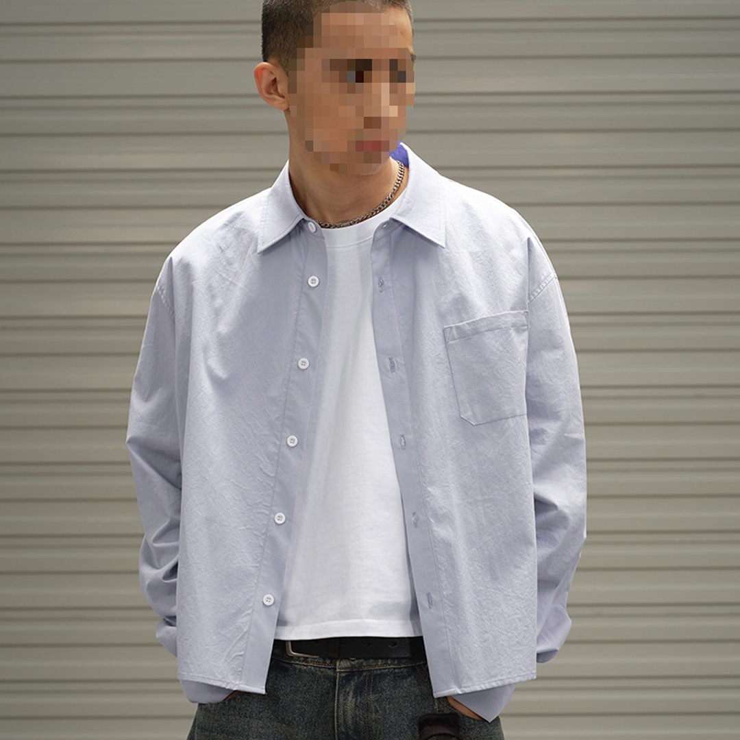 Niche Basic American Retro Pocket Work Shirt Men's Loose Long-Sleeved Short Jacket