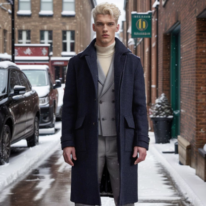 Fall Winter Thick Warm Woolen Coats Men Vintage Lapel Buttoned Belt Tieup Overcoats For Mens 