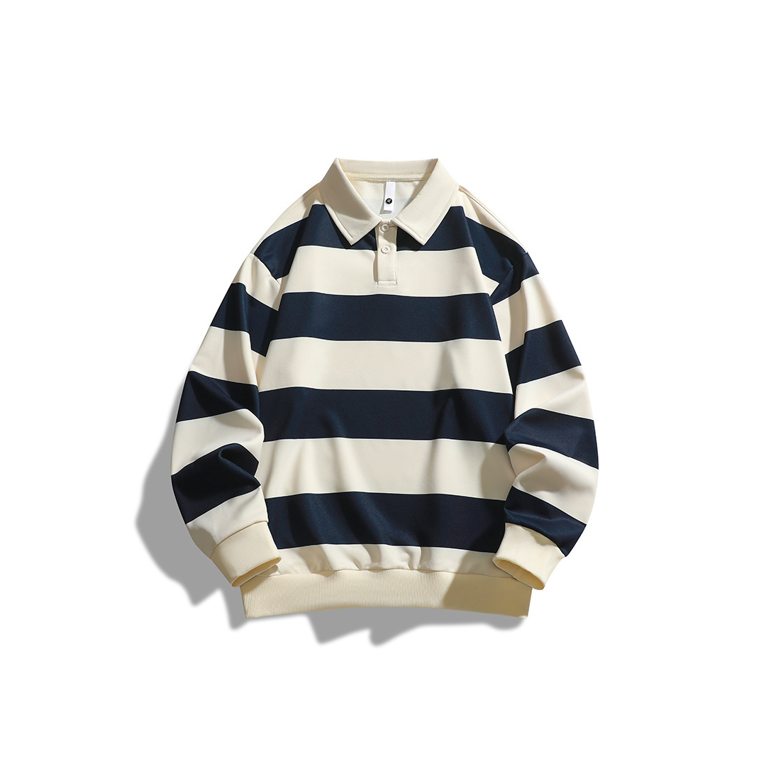 Summer Men's Simple Black And White Striped Long-Sleeved T-Shirt