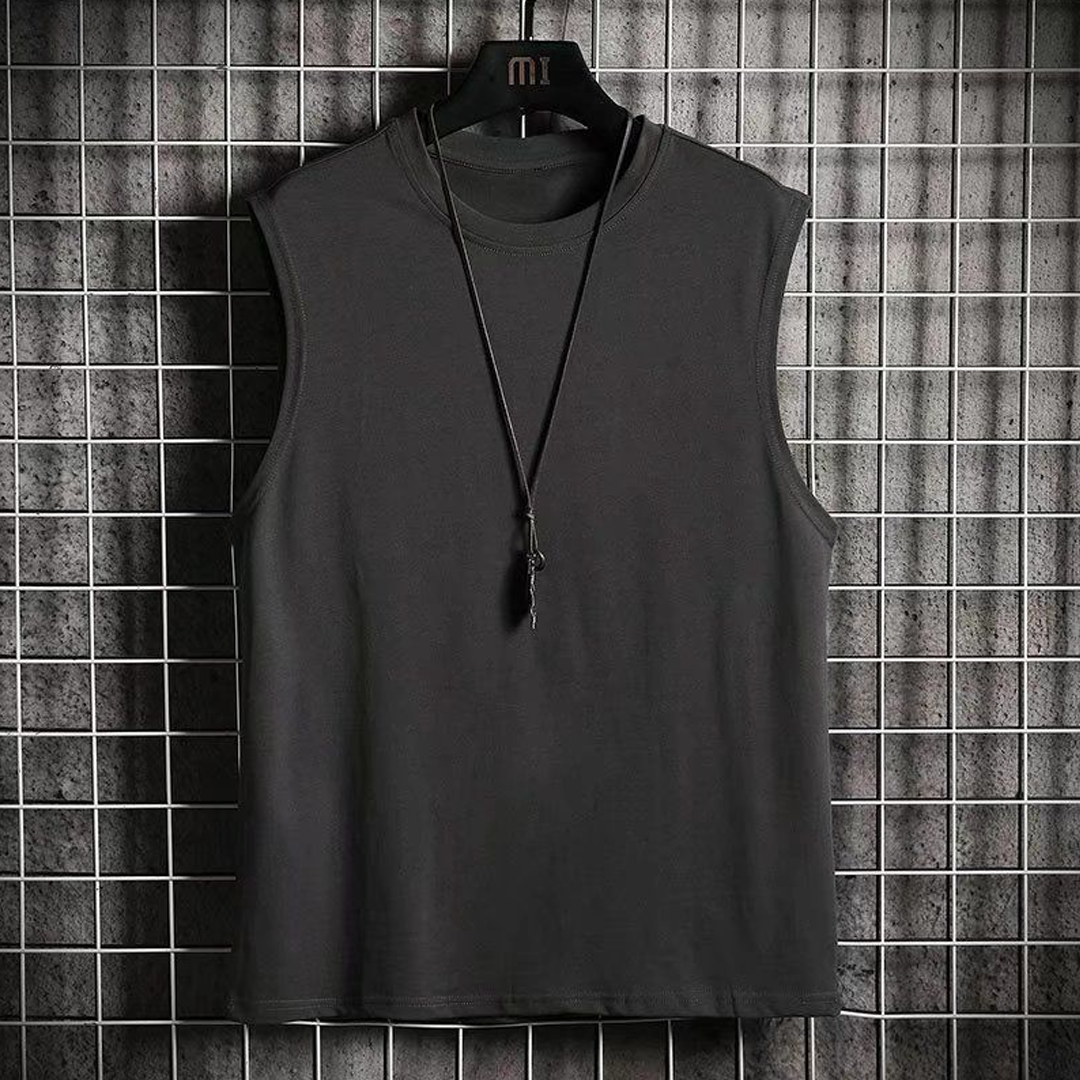 Round Neck Waistcoat Men's Solid Color Vest Summer Sleeveless T-Shirt Thin Fitness Top