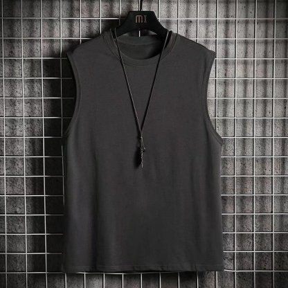 Round Neck Waistcoat Men's Solid Color Vest Summer Sleeveless T-Shirt Thin Fitness Top