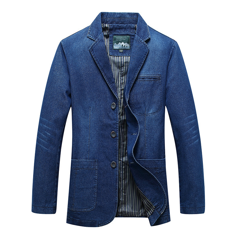  Mens Casual Blazer Denim Jeans Jacket Long Sleeve Slim Fit Suit Coat