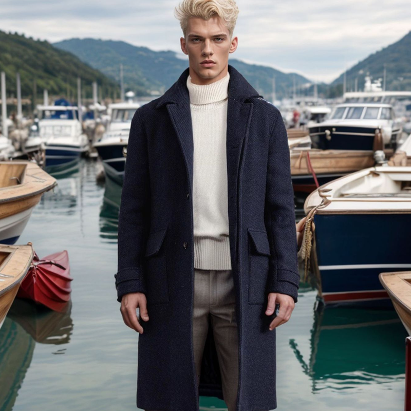 Fall Winter Thick Warm Woolen Coats Men Vintage Lapel Buttoned Belt Tieup Overcoats For Mens 