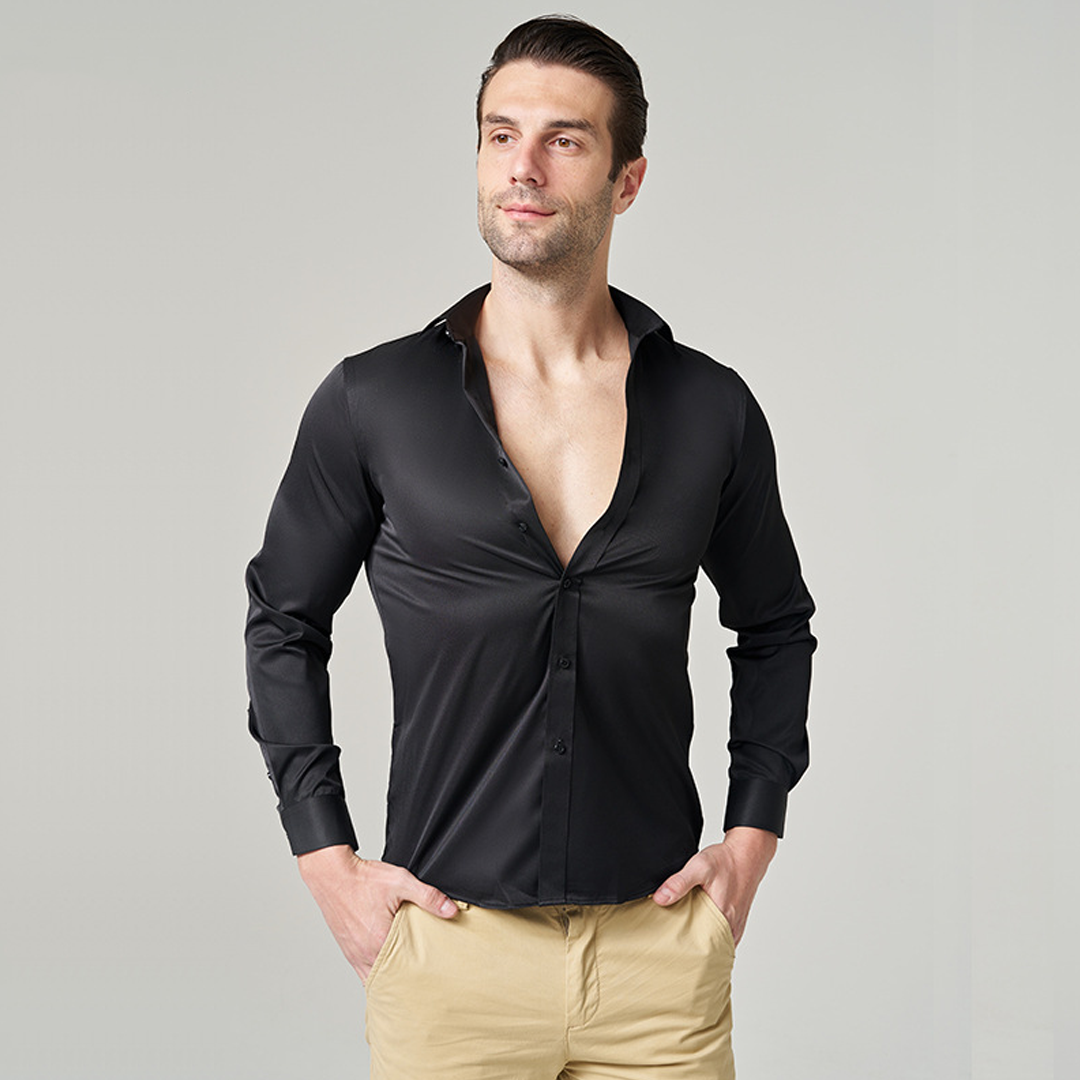 Men's Ice Silk Long-Sleeved Versatile High-End Inner Shirt