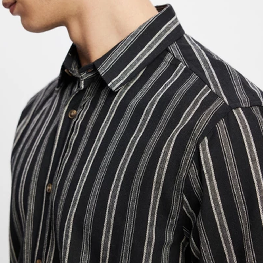 Men's Casual Versatile Textured Linen Blend Striped Shirt