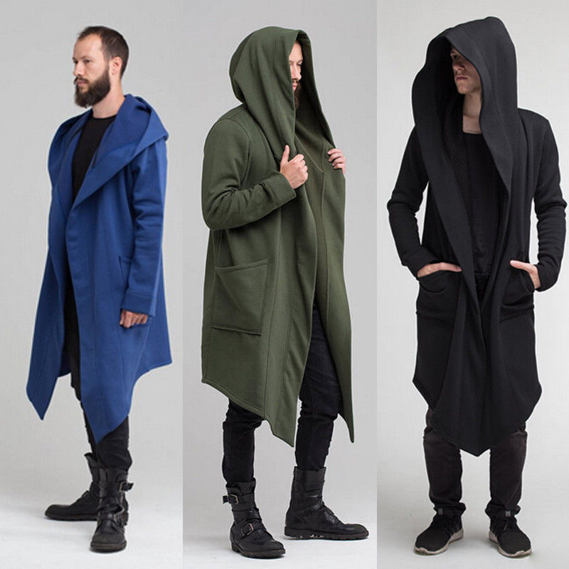 Men Outwear Hooded Coat Long Trench Jacket Warm Casual Cloak Cape