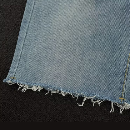 Men's American Retro Washed Distressed Raw Edge Ripped Jeans Shorts