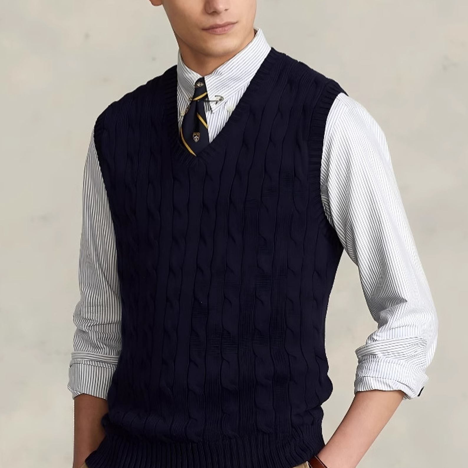 Cable Knit V-Neck Cotton Sweater Vest