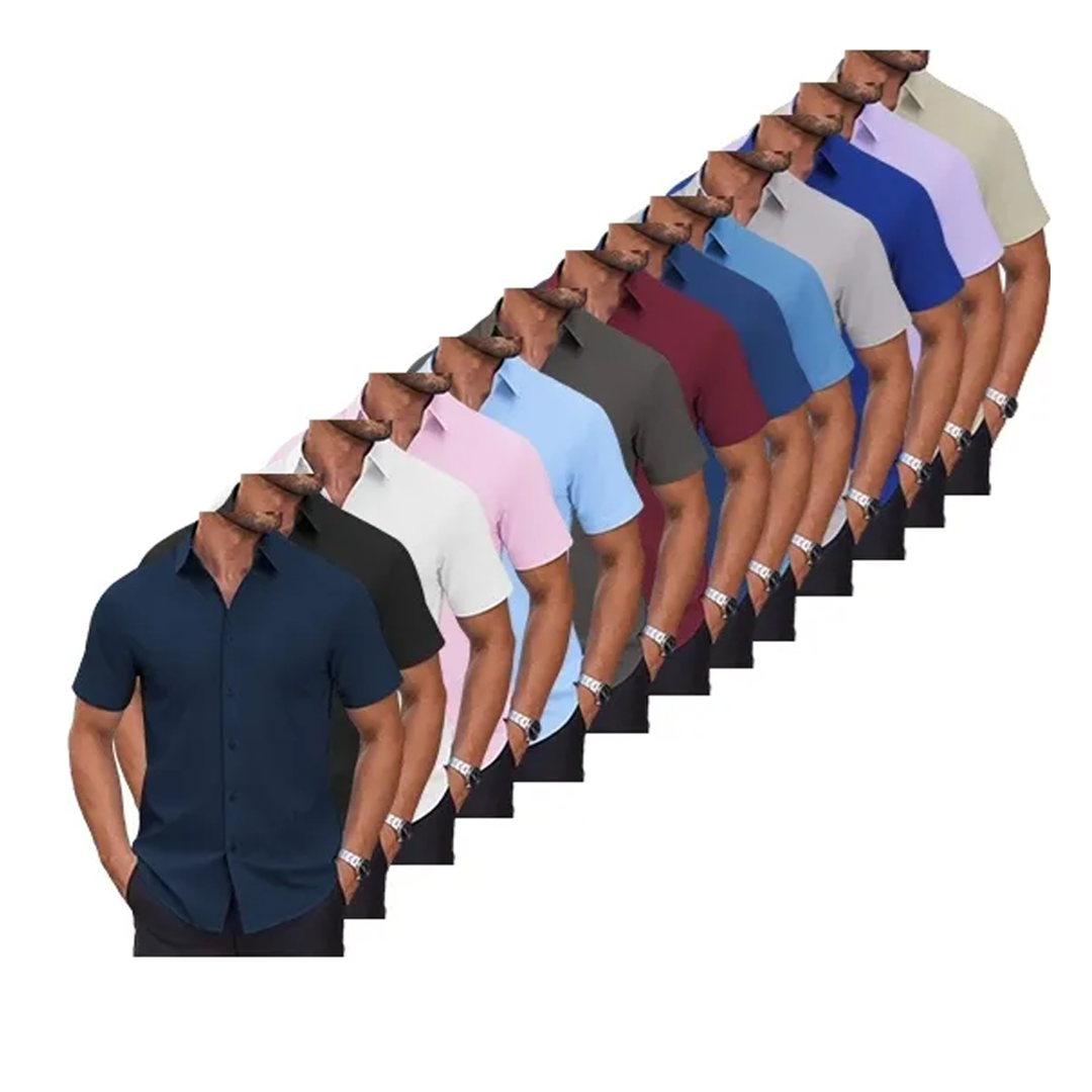 Mens Short Sleeve Dress Shirts Wrinkle Free Casual Button Down Shirts Summer Untucked Dress Shirt