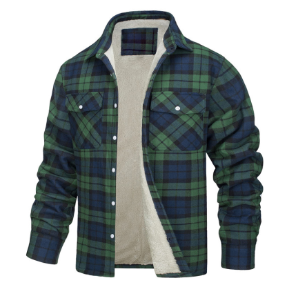 Long-Sleeved Lapel Plaid Fleece Lined Single-Breasted Loose Jacket