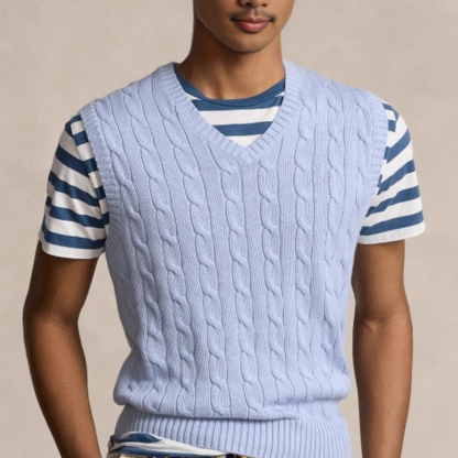 Cable Knit V-Neck Cotton Sweater Vest
