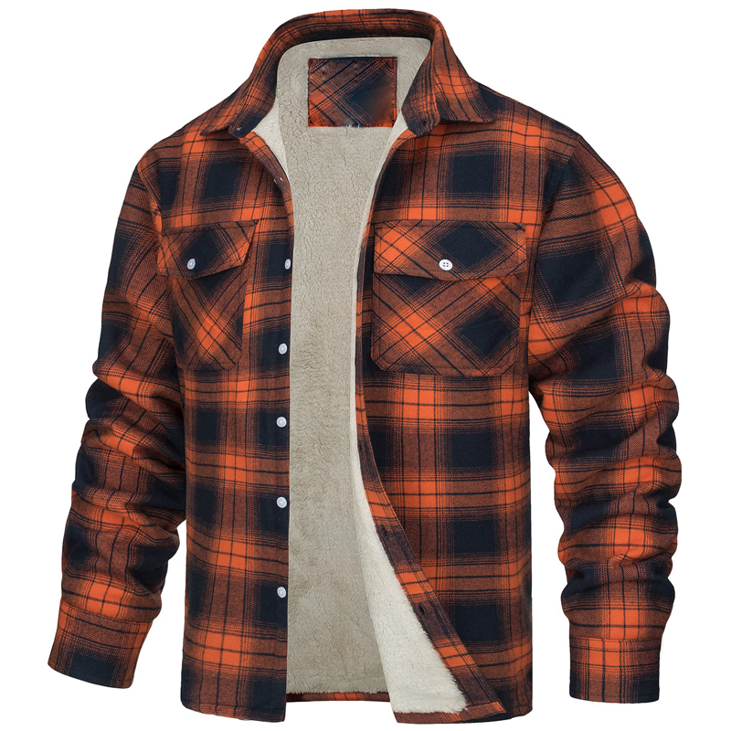 Long-Sleeved Lapel Plaid Fleece Lined Single-Breasted Loose Jacket