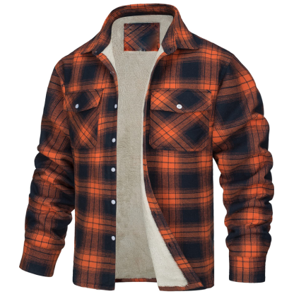 Long-Sleeved Lapel Plaid Fleece Lined Single-Breasted Loose Jacket