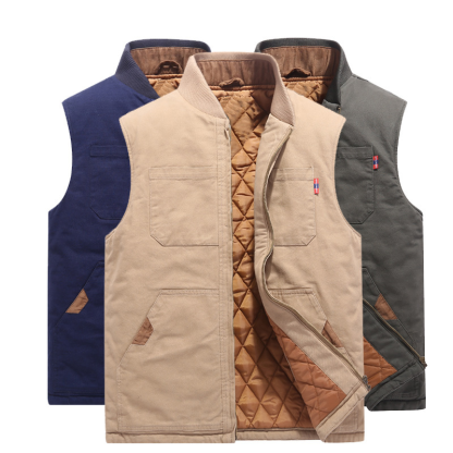 Men's Pure Cotton Thick Vest, Loose Oversized Camisole, Casual Multi Bag Vest, Baseball Jacket, Warm Cotton Vest