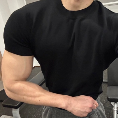 Men's Summer Black Knitted Short-Sleeved T-Shirt
