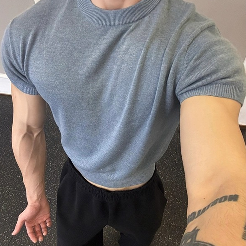 Men's Summer Black Knitted Short-Sleeved T-Shirt