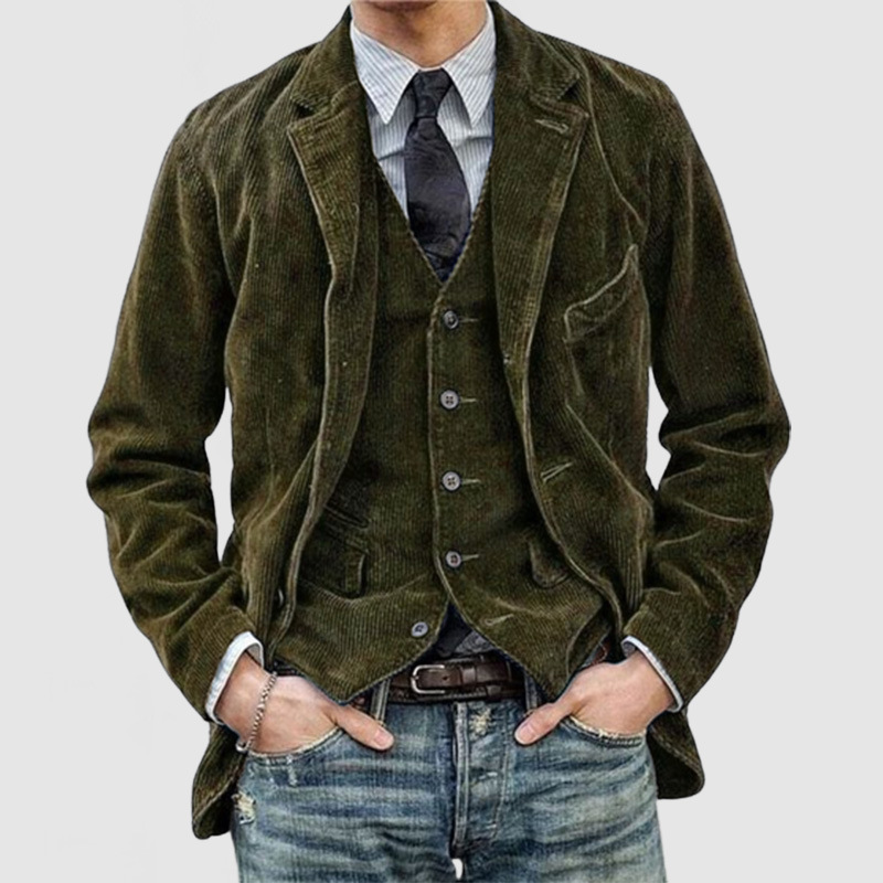 New Men's Corduroy Coat Lapel Jacket Blazer Casual Outwear Spring/ Fal