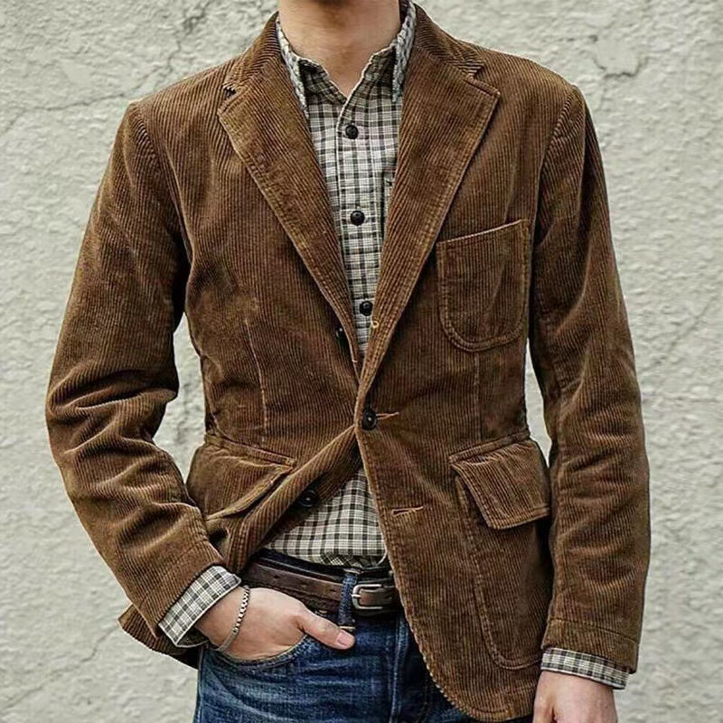 New Men's Corduroy Coat Lapel Jacket Blazer Casual Outwear Spring/ Fall Solid